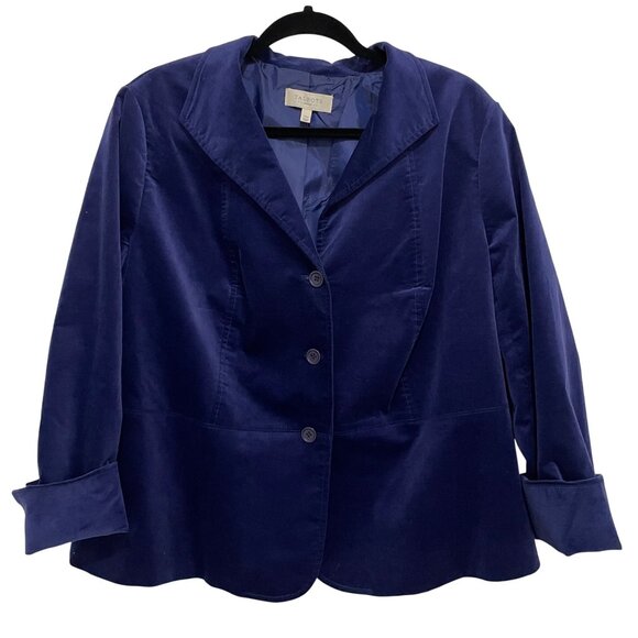 Talbots Womens Royal Blue Velvet Blazer Jacket Size 14W Whimsygoth Fairy Grunge - Picture 1 of 7